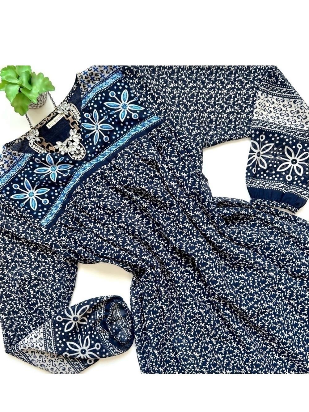 Anthropologie Kas New York Grazia Floral Embroidered Midi Peasant Dress Size XS